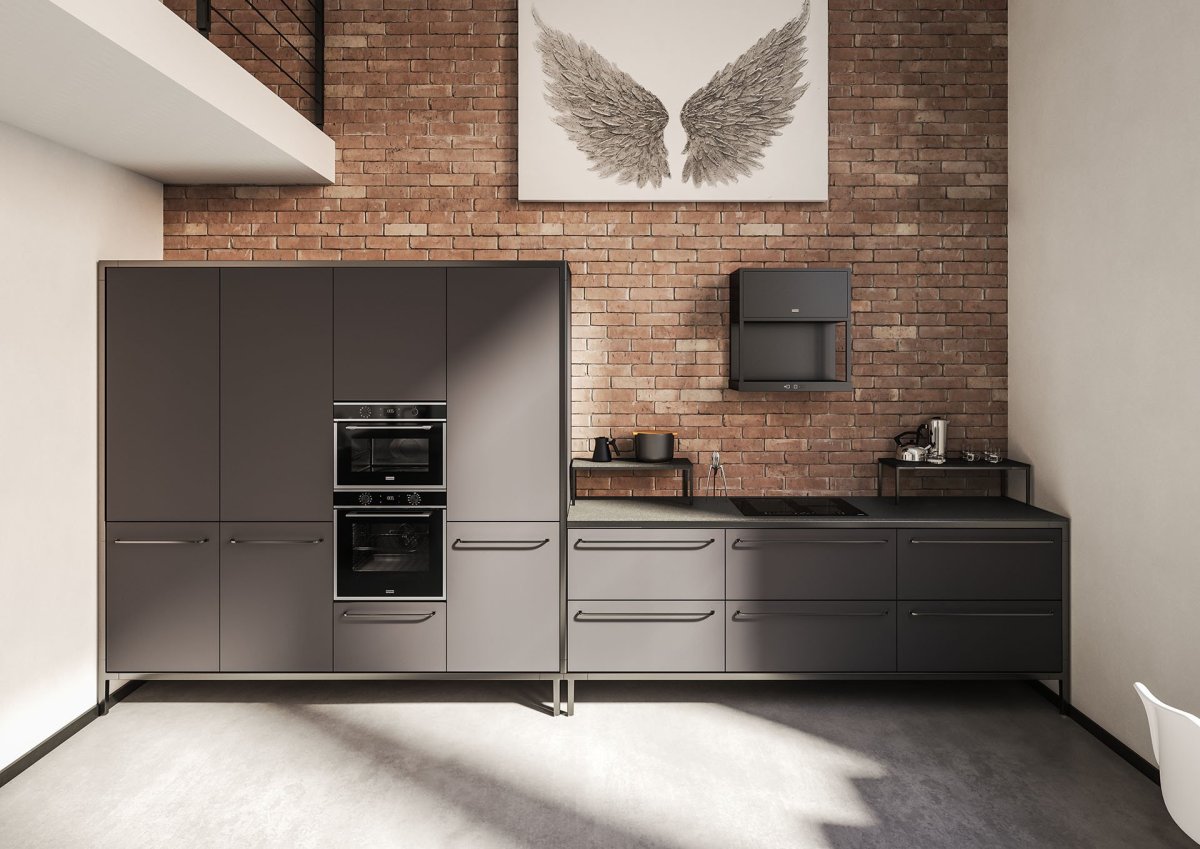 Maris Modular - odsavač par určený pro montáž na stěnu, matný černý povrch, centrální modul lze rozšířit o přídavné regálové moduly