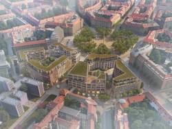 Finalista 2: Pavel Hnilička Architects+Planners + Baumschlager Eberle Architects. Jejich vize je dokončit blokový urbanismus Dejvic a vytvořit otevřené prostory uvnitř dvorů