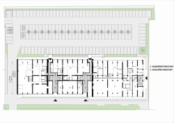 Compass Architekti, Polyfunkčný objekt Miletičova 5, půdorys 1. NP– foto