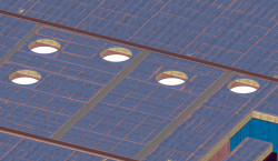 Komunitní centrum Mírová, Mnichovo Hradiště, PROJEKTIL ARCHITEKTI - prostorový model konstrukce - otvory pro střešní světlíky.