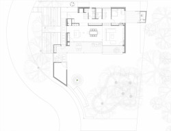 Rodinný dům při lese v Bratislavě-Rusovce, půdorys 1 NP, Molnár - Peráček