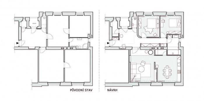 Interíér bytu Jičín, půdorys, Veronika Pánková,