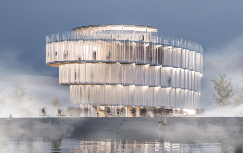 Spirálovitý ochoz pavilonu bude hostit českou výstavu, uprostřed se nachází auditorium
