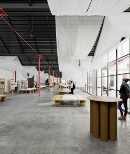 Vizualizace konverze bývalých továrních budov v Moravské Třebové na kulturní centrum od ateliéru Rusina Frei architekti