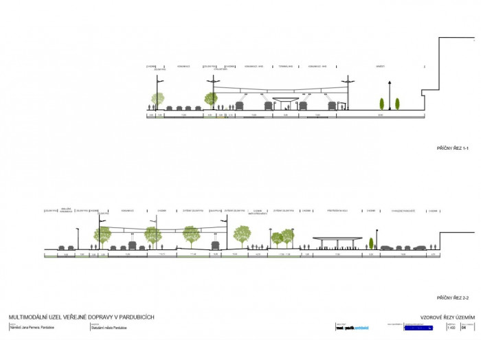 Multimodální uzel veřejné dopravy v Pardubicích, řezy, Med Pavlík architekti s.r.o.