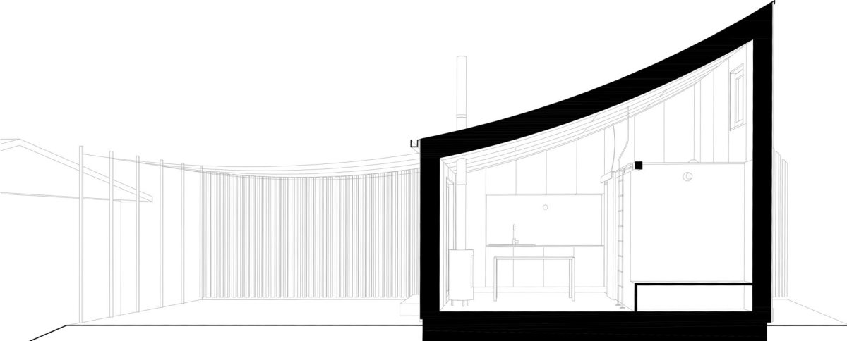 Chata v Sušici, BYRÓ architekti: Řez