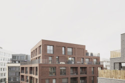 Studio AVENIER CORNEJO architectes navrhlo na břehu kanálu na předměstí Paříže obytný soubor třech domů s různým odstínem lícových cihel