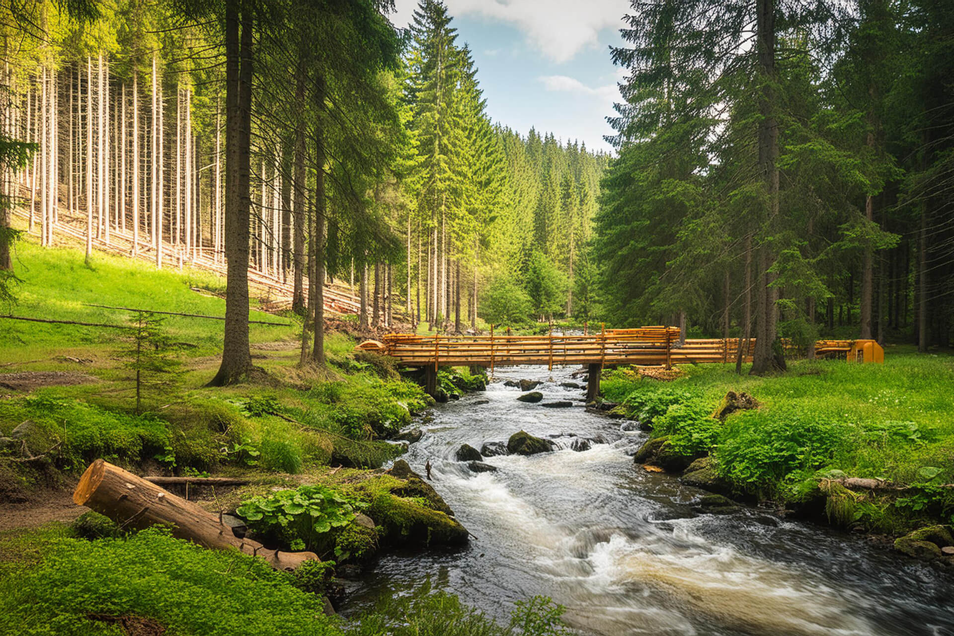 Obnova potůčků uprostřed lesa. Obnovují se mokřady na Šumavě.