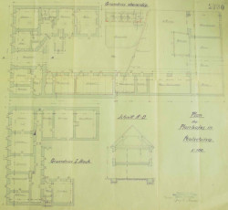 Původní plán fary ve Chvalšinách.