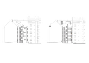 Pohled z vňitrobloku (Nástavba Harfa; matěj šebek architekti)