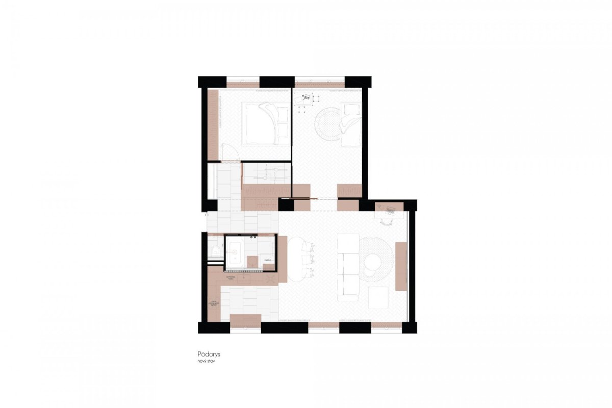 Byt pri Štrkovci, Atelier 27.9 / Lenka Némethová, Michaela Pivoňková, půdorys nový stav