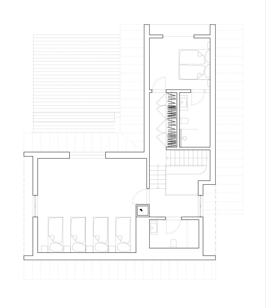 Půdorys 2.NP (Chata Lipka na Šumavě, Harazim Karel Architektura)