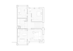 Půdorys 2. nadzemní podlaží - návrh (Řadový dům v Čimicích, Plus One Architects)