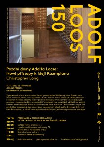 Adolf Loos 150: online přednáška Christophera Longa o proměnách Loosovy koncepce Raumplanu, pozvánka.