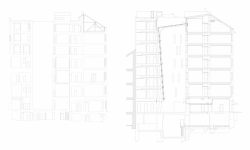 DAM architekti, kancelářská budova Jindřišská 16, řezy, původní a nový stav – foto