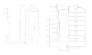 DAM architekti, kancelářská budova Jindřišská 16, řezy, původní a nový stav – foto