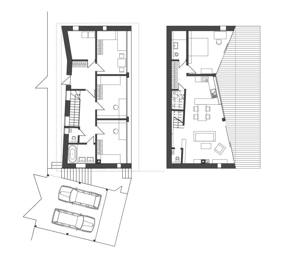 RD Kočkov, půdorysy, 3+1 architekti