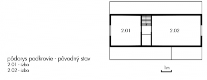 chAta, půdorys podkroví původní stav, Atelier y100