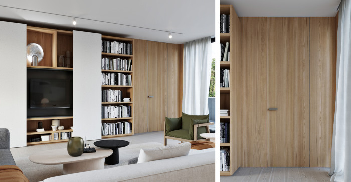 Otočné dveře MASTER, skrytá zárubeň EFEKTA 40/00, obklad stěny EFEKTA 