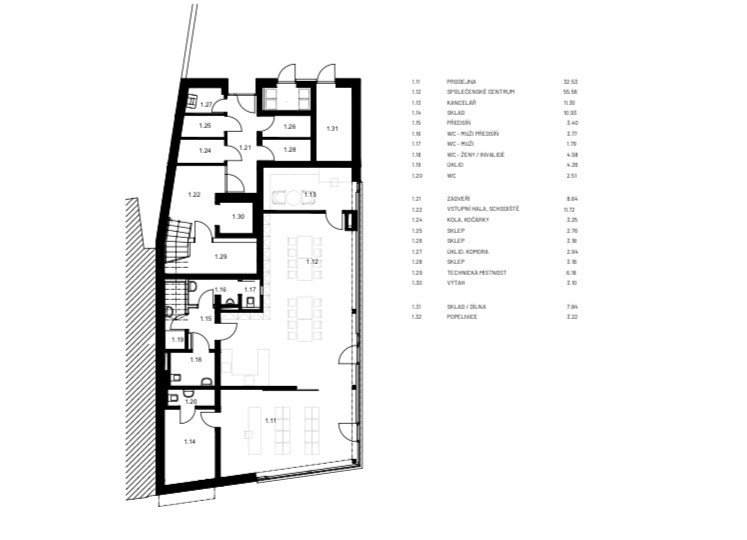 Společenské centrum Sedlčany, A8000, půdorys 1NP
