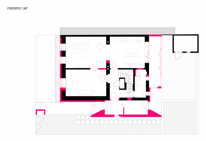 ARCHANTI, Rekonstrukce rodinného domu v Brně, půdorys 1. NP – foto