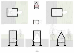 Saya Park, půdorys a řezy kaple, Alváro Siza, Carlos Castanheira