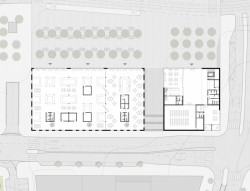 Subcentrum Klamovka - Nové lokální centrum v Plzeňské ulici, půdorys 1NP, Klára Jeníková