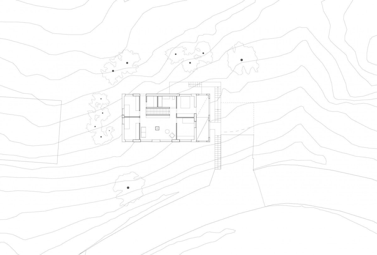 Červený dům z betonu v Lillehammeru, Sanden + Hodnekvam Architects, půdroys 3NP