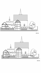 Přístavba Katolického gymnázia v Třebíči, Ateliér Tišnovka, řezy