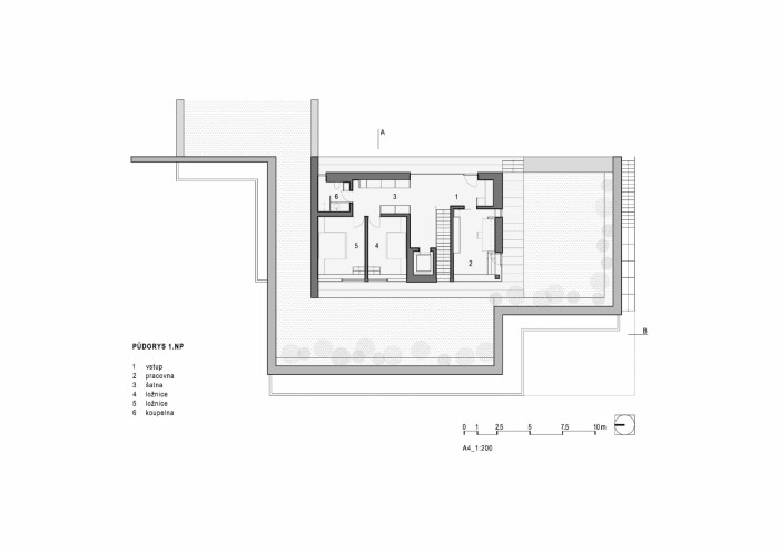 Vila Vlastibořice, SIAL architekti a inženýři / Michal Hušek, Magda Sobotková, půdorys 2NP