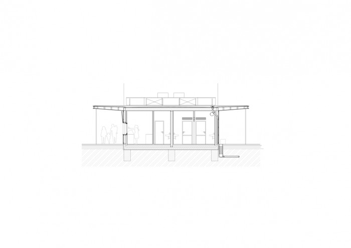 Revitalizace parku a náměstí Krakov v Bohnicích, řez altánem, Rusina Frei architekti