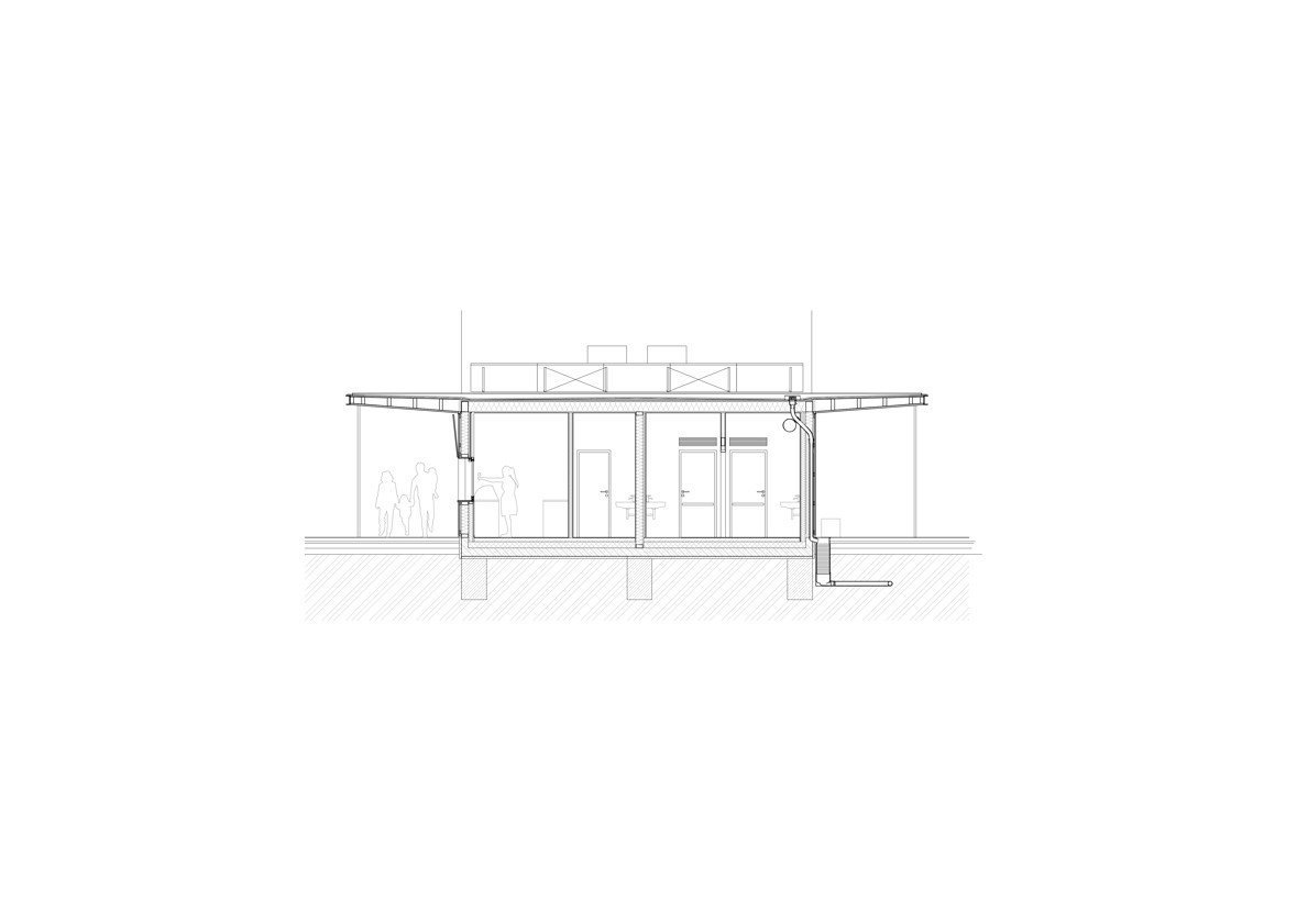 Revitalizace parku a náměstí Krakov v Bohnicích, řez altánem, Rusina Frei architekti