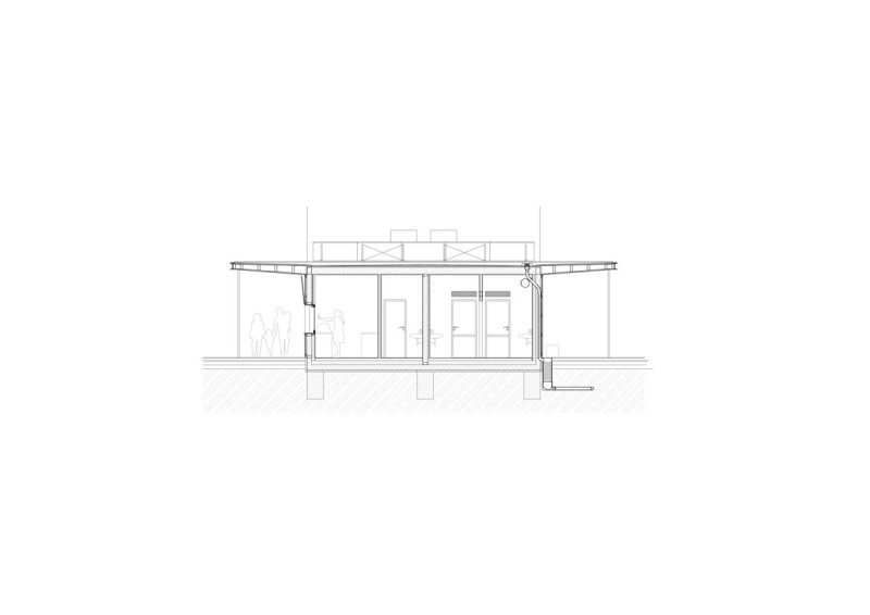 Revitalizace parku a náměstí Krakov v Bohnicích, řez altánem, Rusina Frei architekti