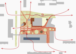 Revitalizace parku a náměstí Krakov v Bohnicích, schéma pohybu chodců, Rusina Frei architekti