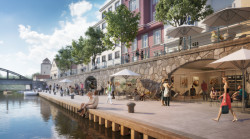 Stuio A8000 vypracovalo pro České Budějovice studii Město a voda 2020, vize proměny Zátkova nábřeží.