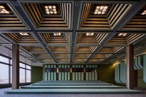 Svým designem zaujme také méně známý Komorní sál s panoramatickými výhledy na Prahu díky prosklené stěně. Díky svým povrchům získal přezdívku "plyšák".