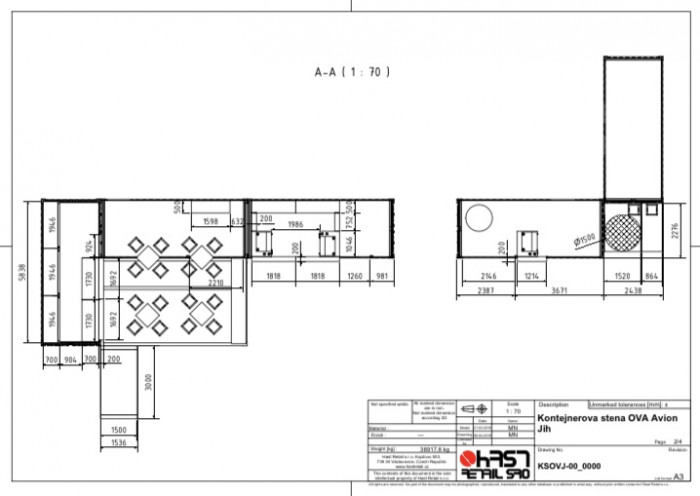 Kontejnerová stěna prodejny Kolovna, Hast Retail, půdorys