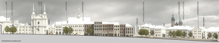 Revitalizace Masarykova náměstí v Jihlavě, podélný řez, MCA atelier, s.r.o.
