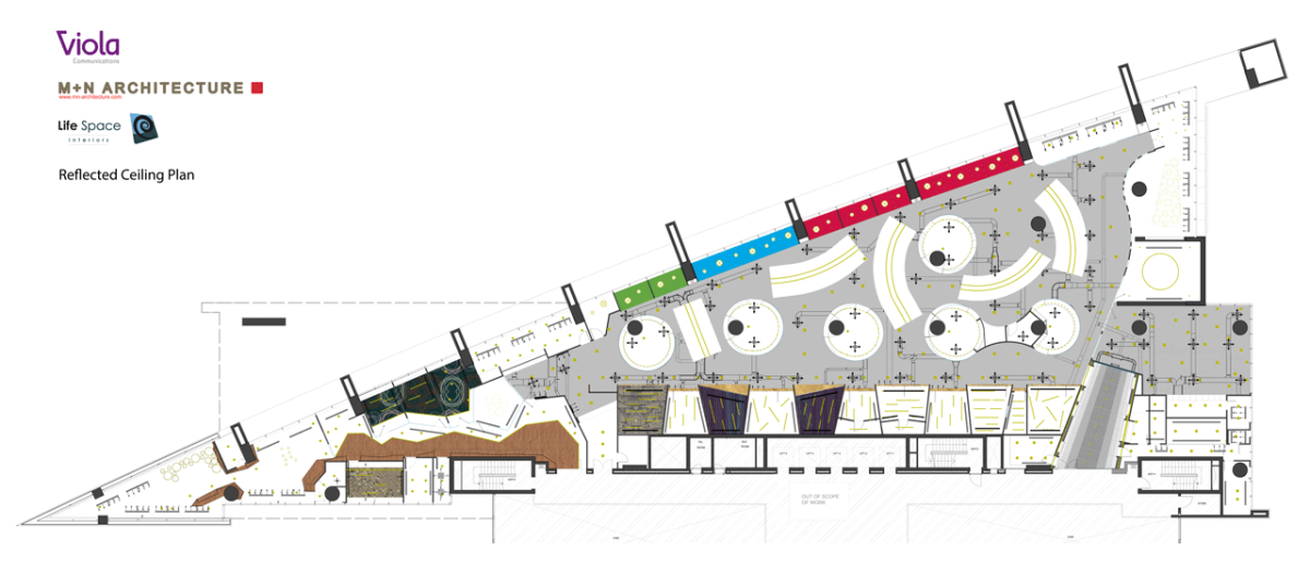 M+N Architecture, Viola Communications Office, materiálové schéma stropů - foto