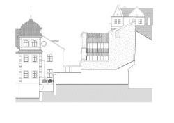 Východní fasáda (Bytový dům na Malé Straně; architektonický ateliér Ladislava Lábuse)