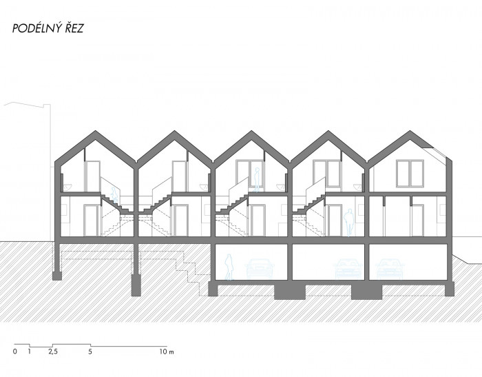 Sociální byty obce Bílovice nad Svitavou, ČTYŘSTĚN architekti / Milan Joja, Karel Kubza, Tomáš Págo, řez