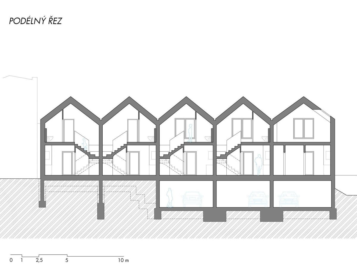 Sociální byty obce Bílovice nad Svitavou, ČTYŘSTĚN architekti / Milan Joja, Karel Kubza, Tomáš Págo, řez