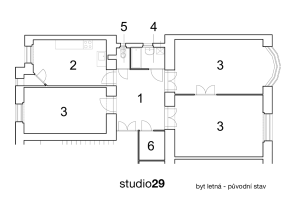 studio29, Interiér bytu na Letné, půdorys původní – foto
