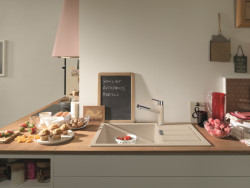 Tectonitový dřez S2D 611-78 XL v béžovém provedení a baterie FC 3055 ORBIT v barevné kombinaci chrom/pískový melír  