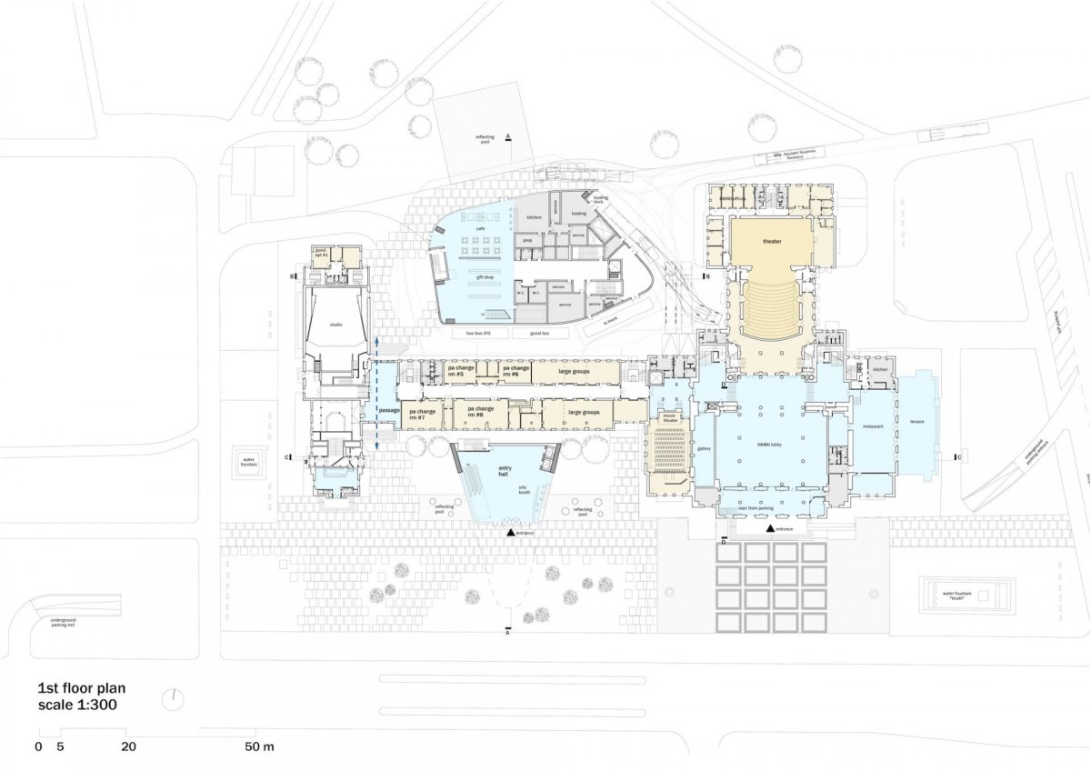 Koncertní síň v Ostravě od studií Steven Holl Architects + Architecture Acts, výkresy.