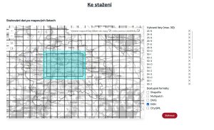 Vylepšené rozhraní pro snazší stahování jednotlivých mapových listů