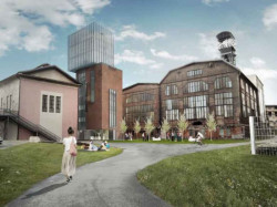 Vizualizace projektu prosklené třípatrové nadstavby, která nabídne výhled na panorama Ostravy. - Rekonstrukce Výdušné jámy v Dolních Vítkovicích od Kamil Mrva Architects