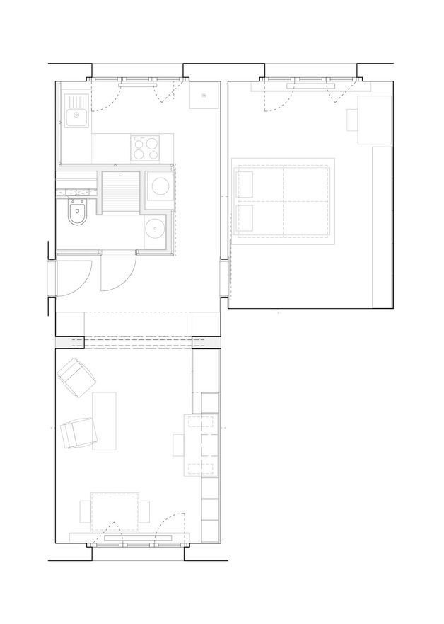 architectureMADE, rekonstrukce bytu paneláku v Plzni, nové dispozice, výkres