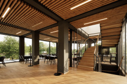 Výplet v zábradlí připomíná rybářské sítě.