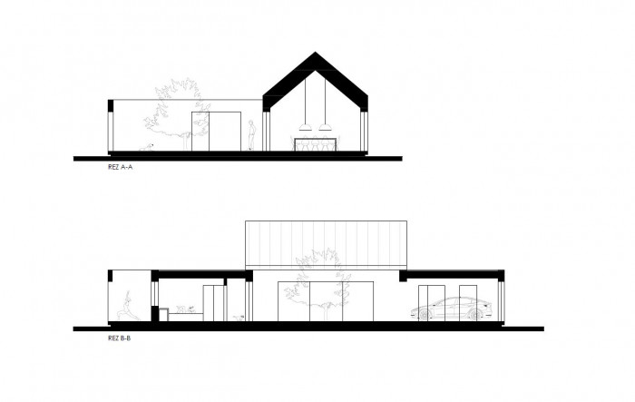 Víkendový dům Smerčany, řezy, POKORNY ARCHITEKTI